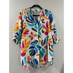 Tabitha Brown Women Summer Shirt oversized Dress Multicolor leaves with pocket